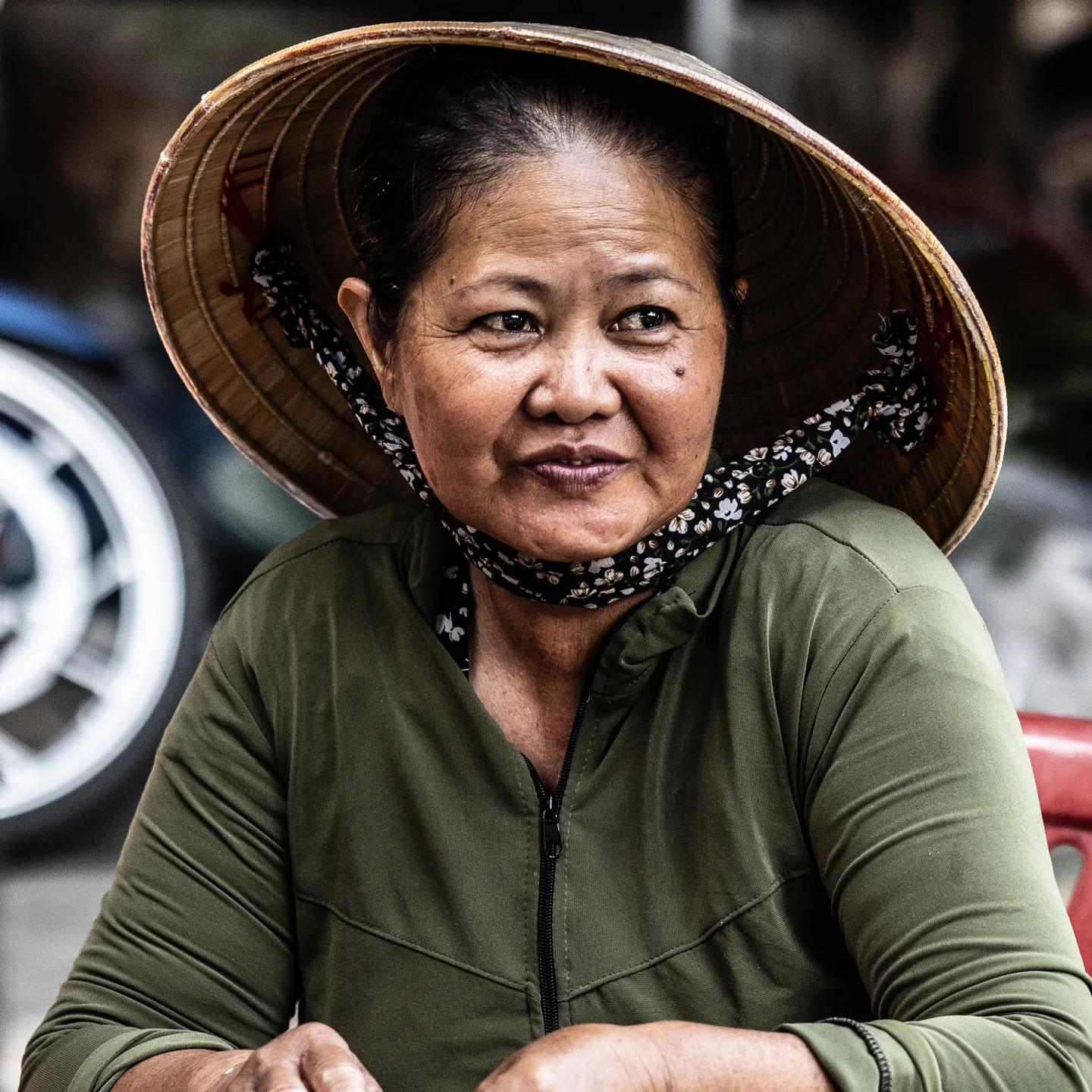Portræt af kvinde med traditionel vietnamesisk hat